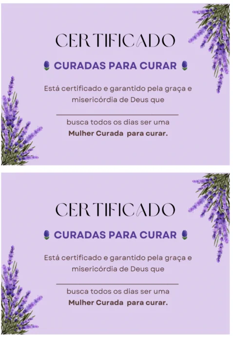 Certificado Curadas para Curar com flores de lavanda