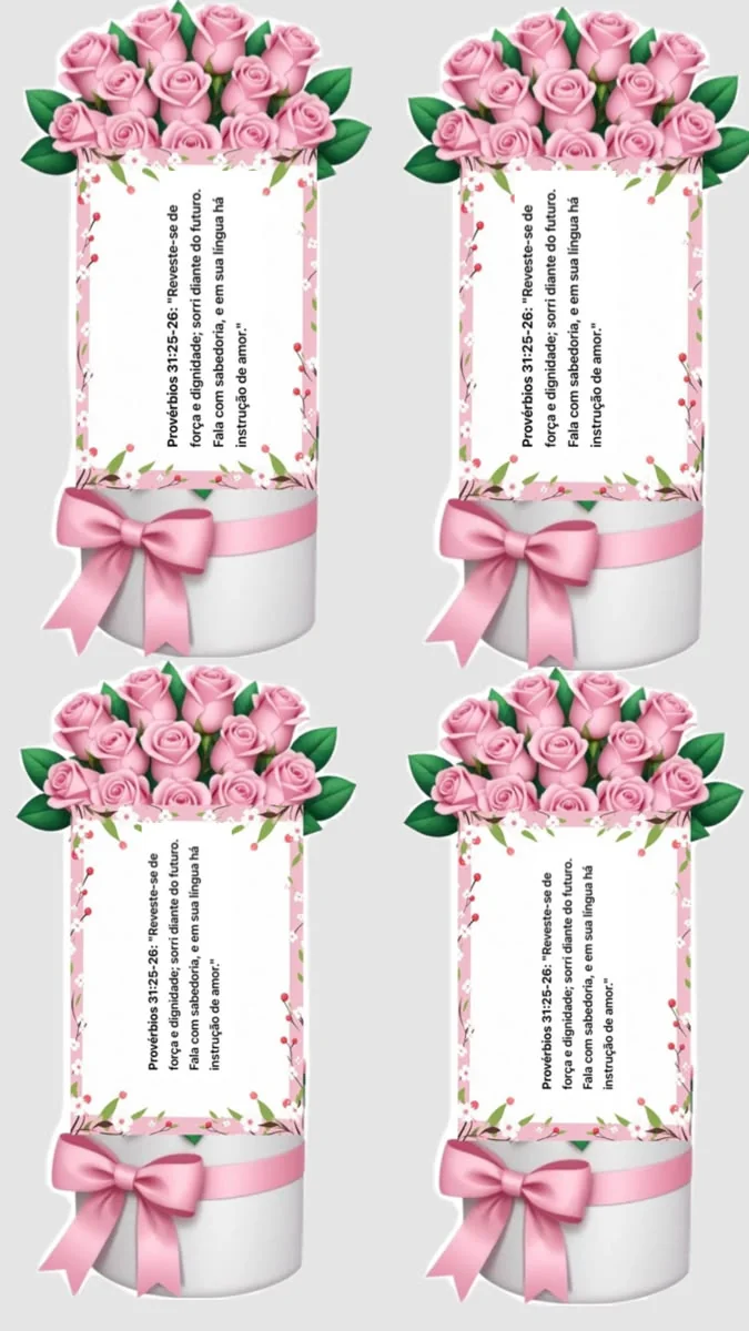 Mimo de Provérbios 31:25-26 com caixa decorada e rosas